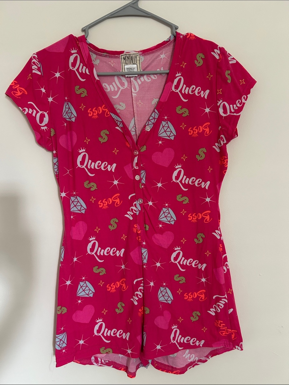 Pink Queen Boss Sleepwear Romper Onesie Size M